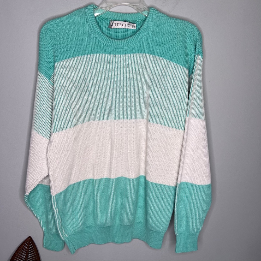 Jantzen Vintage Mint White Stripe Sweater D2